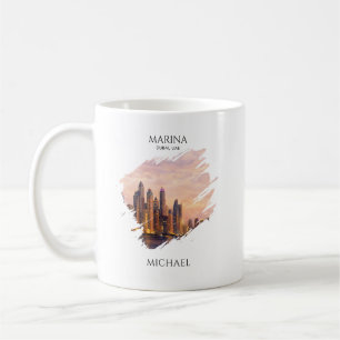 Caneca De Café Horizonte de Dubai Marina Aquarela Luzes da Cidade