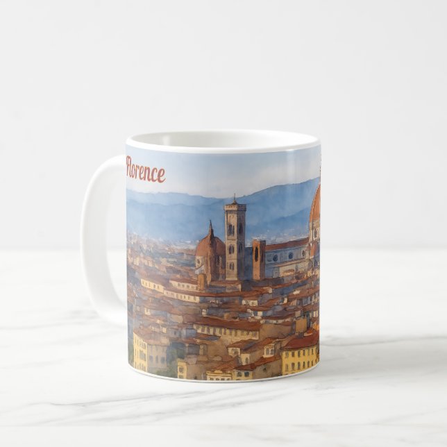 Caneca De Café Horizonte de Florença em Aquarela (Frente Esquerda)
