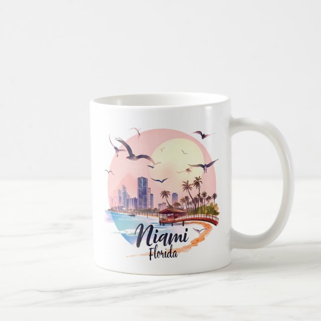 Caneca De Café Horizonte de Miami City Flórida (Direita)