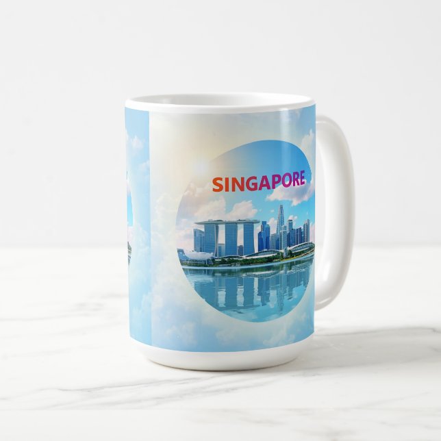 Caneca De Café Horizonte de Singapura retrô (Frente Esquerda)