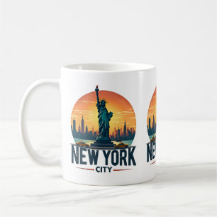 Caneca De Café Horizonte Retro da Cidade de Nova York com Estátua
