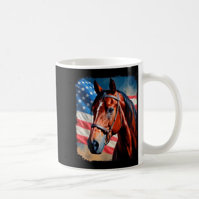 Caneca De Café Horse 4th Of July Patriotic Horse American Flag  (Direita)