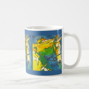 Caneca De Café "Horse and Bridle Colorful Black Outline Art" #ho