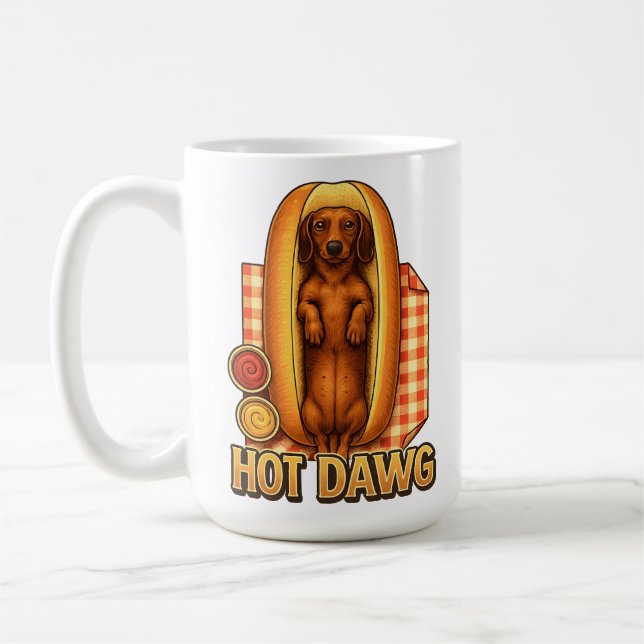 Caneca De Café Hot Dawg Funny Dachshund Hot Dog Parody Cute Dog  (Esquerda)