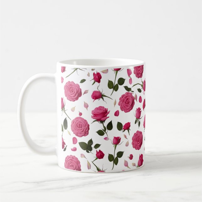 Caneca De Café Hot Pink 3D Rose Pattern Classic Mug | Seamless (Esquerda)