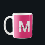 Caneca De Café Hot Pink Monogram<br><div class="desc">Personalized Modern Glamorous Magenta Hot Pink Initial Name Monogram Coffee Mug. This stylish mug combines a modern minimalist vibe with a glamorous, personal touch, perfect for any coffee or tea lover. Featuring bold white initials on a vibrant magenta hot pink background and your name in sleek black typography, the luxury...</div>