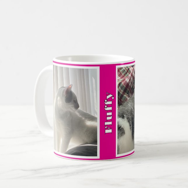 Caneca De Café Hot Pink Pet Photos and Names  (Frente Esquerda)