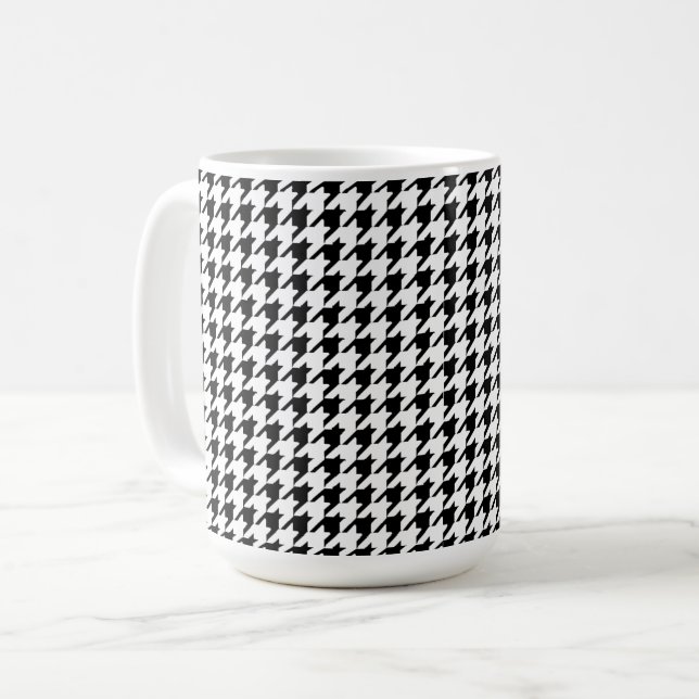 Caneca De Café Houndstooth Preto e Branco (Frente Esquerda)