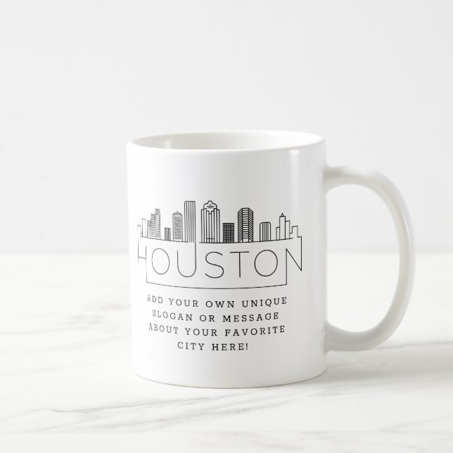 Caneca De Café Houston Stylized Skyline | Slogan Personalizado (Direita)