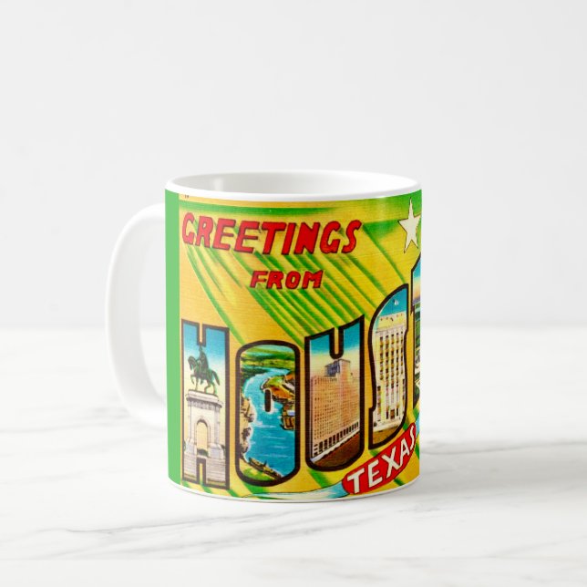 Caneca De Café Houston Texas Greeting Postcard Mug (Frente Esquerda)