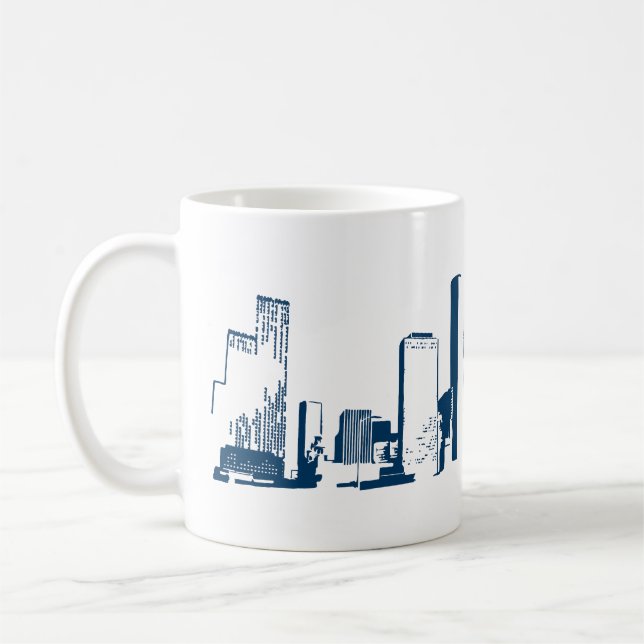 Caneca De Café Houston, Texas Skyline, Marinho - Arte em Linha (Esquerda)
