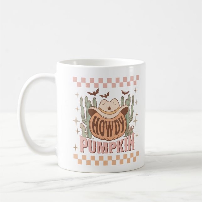 Caneca De Café Howdy Pumpkin Halloween Retro Western Cowgirl (Esquerda)