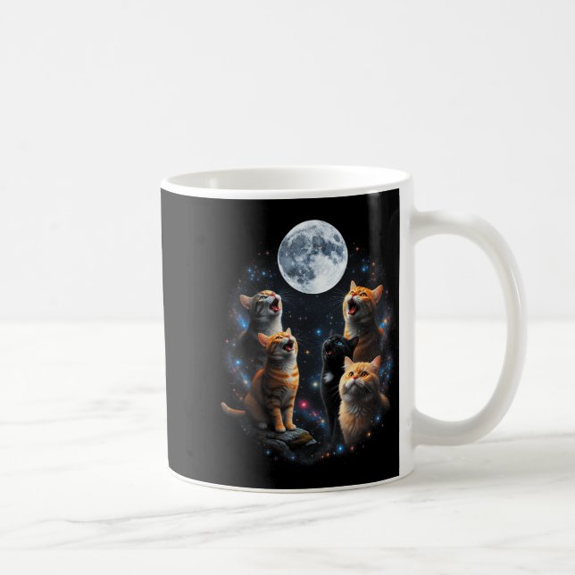 Caneca De Café Howling Cats Full Moon Starry Sky Galaxy Cosmic An (Direita)