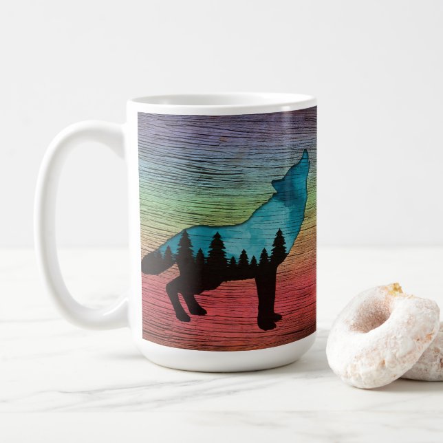 Caneca De Café Howling Wolf Forest Trees (Com Donut)
