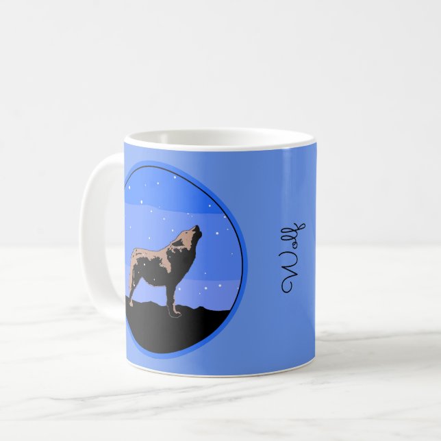 Caneca De Café Howling Wolf no inverno - Arte original sobre a vi (Frente Esquerda)