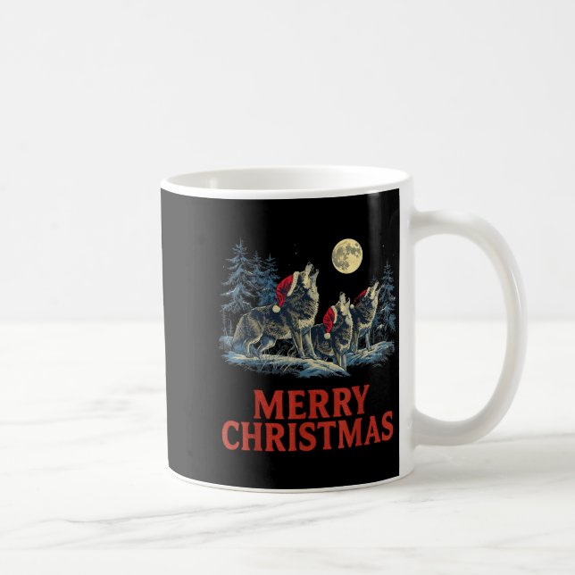 Caneca De Café Howling Wolves Merry Christmas Holiday Design  (Direita)