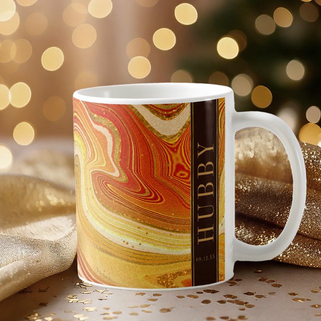 Caneca De Café Hubby Hot Orange Abstrato Agate Wedding ID827 (Criador carregado)