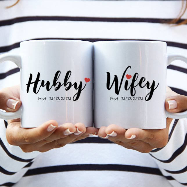 Caneca De Café Hubby & Wifey Casal Mug (Personalizar Wifey) (Criador carregado)