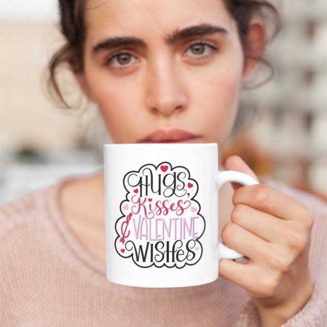 Caneca De Café Hugs, kisses and Valentine Wishes, Hearts, Love 2  (Criador carregado)
