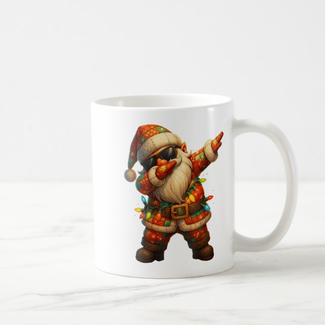 Caneca De Café Hugvyn Christmas_ Patchwork Dabbing Papai Noel Xm (Direita)