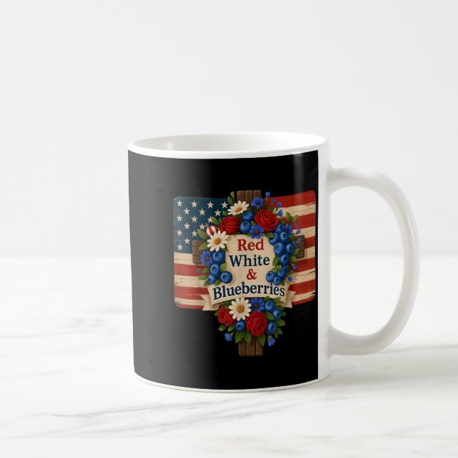Caneca De Café Hugvyn God Bless Blueberries America Floral Patrio (Direita)