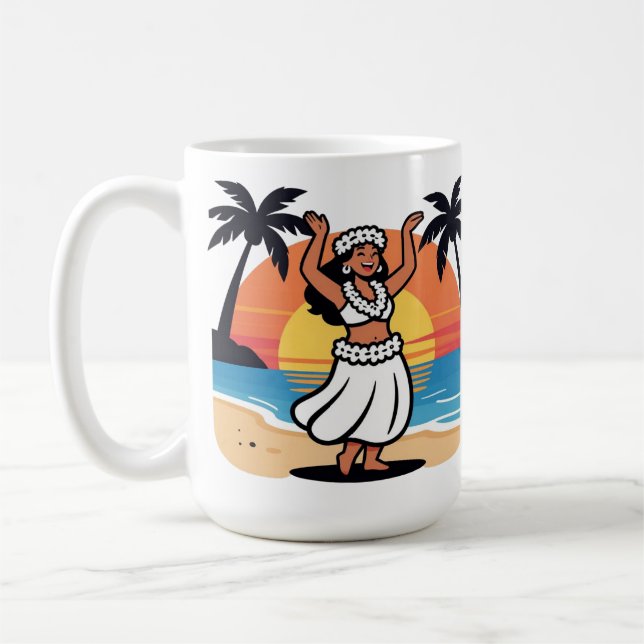 Caneca De Café Hula dance beach party sunset tropical island art (Esquerda)