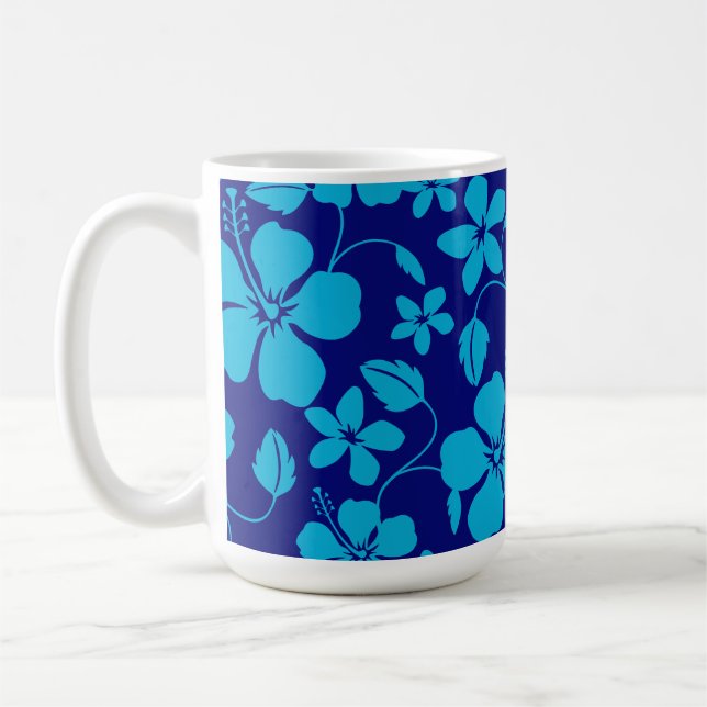 CANECA DE CAFÉ HULA HAWAIANA (HIBISCO) AZUL ESCURO/CLARO (Esquerda)