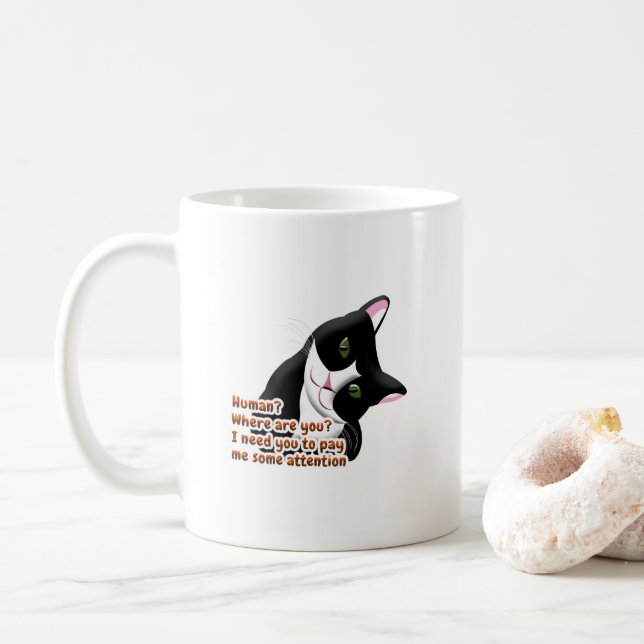 Caneca De Café Humano? Onde você está? Gato (Com Donut)