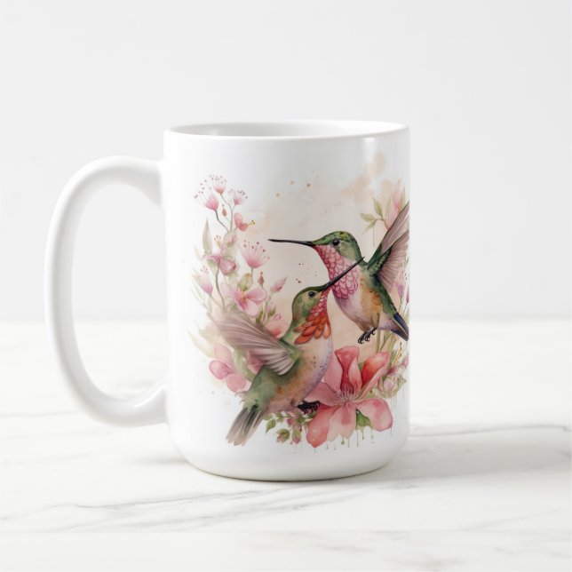 Caneca De Café Humming Bird Pair com Flores (Esquerda)