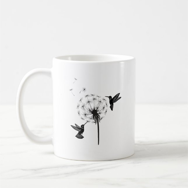 Caneca De Café Hummingbird and Dandelion Flower Nature Art (Esquerda)