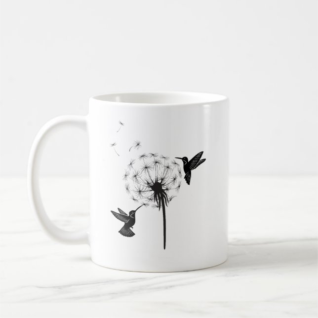 Caneca De Café Hummingbird e Dandelion Flor Nature Art (Esquerda)