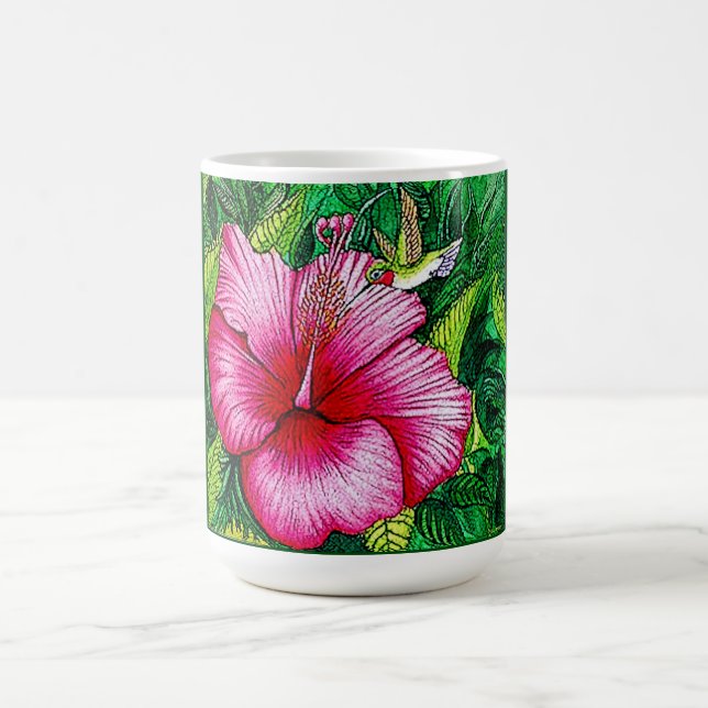 Caneca De Café Hummingbird Hibiscus Watercolor Painting (Centro)