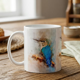 Caneca De Café Hummingbird num galho Aquarela - 01