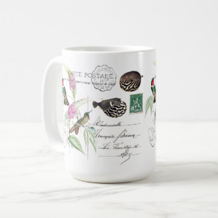 Caneca De Café Hummingbird Pássaro Flor Francês Ephemera Fish Mug