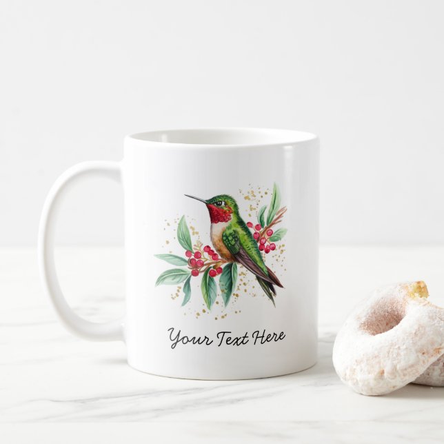 Caneca De Café Hummingbird personalizado com aquarela natalina (Com Donut)