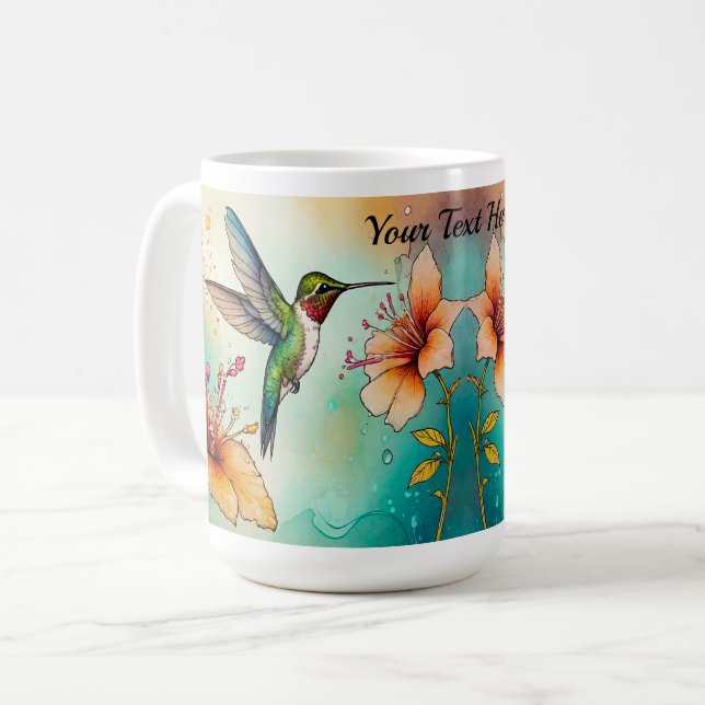 Caneca De Café Hummingbirds Flowers Personalize (Frente Esquerda)