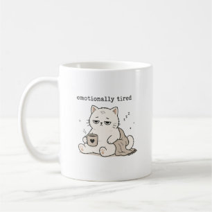 Caneca De Café Humor de Gato Fofo Cansado Emocionalmente