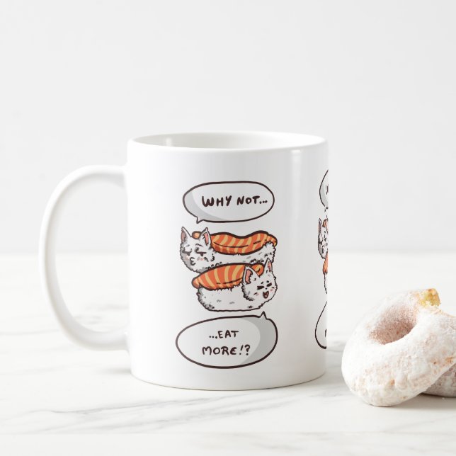 Caneca De Café Humor de gato Kawaii sushi (Com Donut)