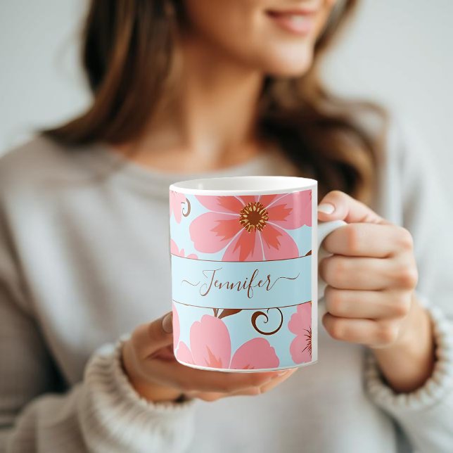 Caneca De Café Humor Floral Cor-de-Rosa - Flores Voltantes Pastel (Pink Floral Mood –Pastel Vibes- Coffee Mug)