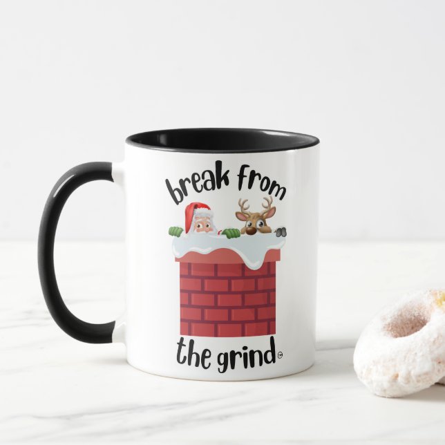 Caneca de Café Humor Natalino na Chaminé (Com Donut)