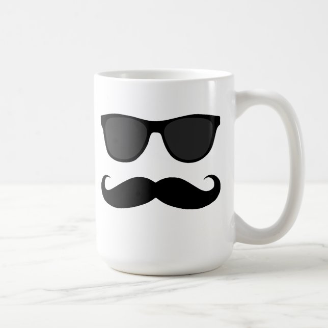 Caneca De Café Humor preto do bigode e dos óculos de sol (Direita)