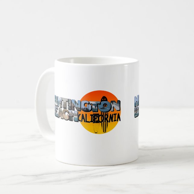 Caneca De Café Huntington Beach California - Letra grande com Sun (Frente Esquerda)