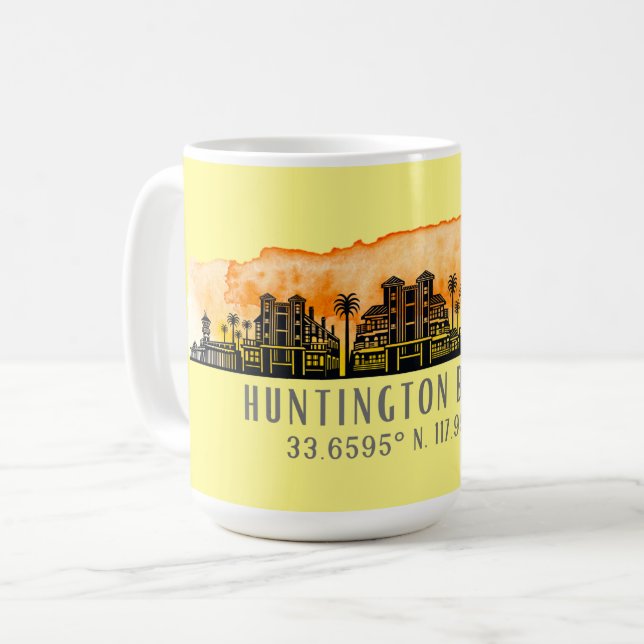 Caneca De Café Huntington Beach City Silhouette (Frente Esquerda)
