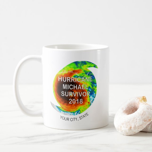 Caneca De Café HURRICANE MICHAEL SURVIVOR 2018 | Cidade, Estado (Com Donut)