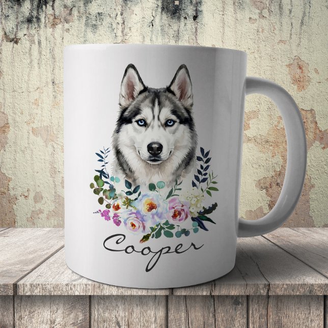 Caneca De Café Husky Siberiano em aquarela (Criador carregado)