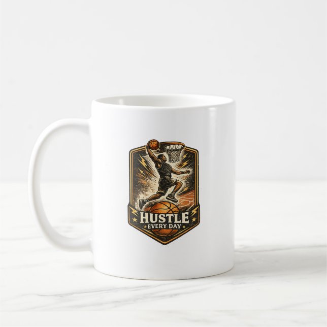 Caneca De Café Hustle Every Day Basketball Motivation Coffee Mug (Esquerda)