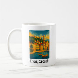 Caneca De Café Hvar Colorido Croácia Arte de Viagem Vintage
