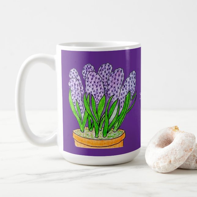 Caneca De Café Hyacintos Roxos em Planter Roxo Real (Com Donut)