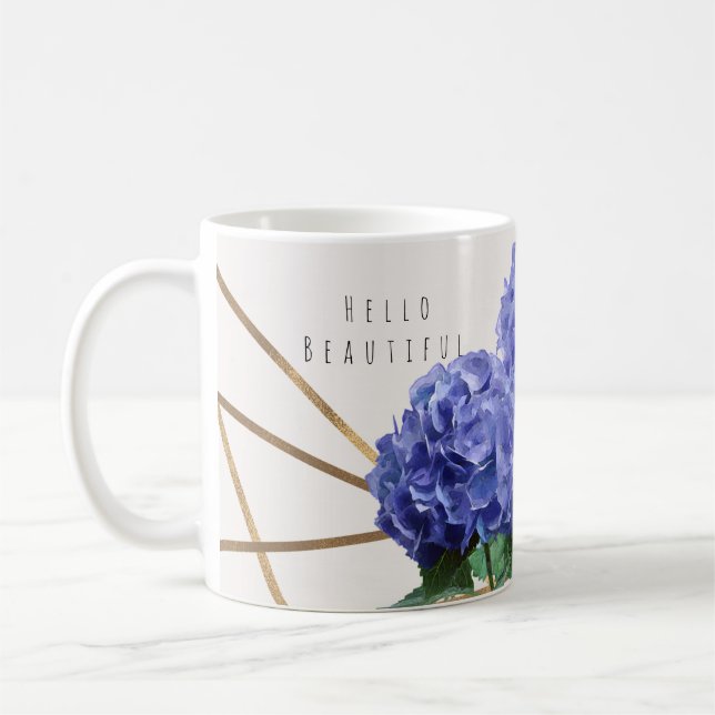 Caneca De Café Hydrangea e Dourado Floral Elegante Personalizado (Esquerda)
