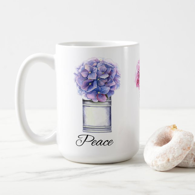 Caneca De Café Hydrangeas de Cores d'Água Inspiracionais (Com Donut)